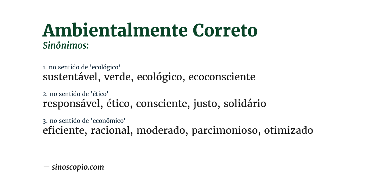 Sinônimo de ambientalmente correto