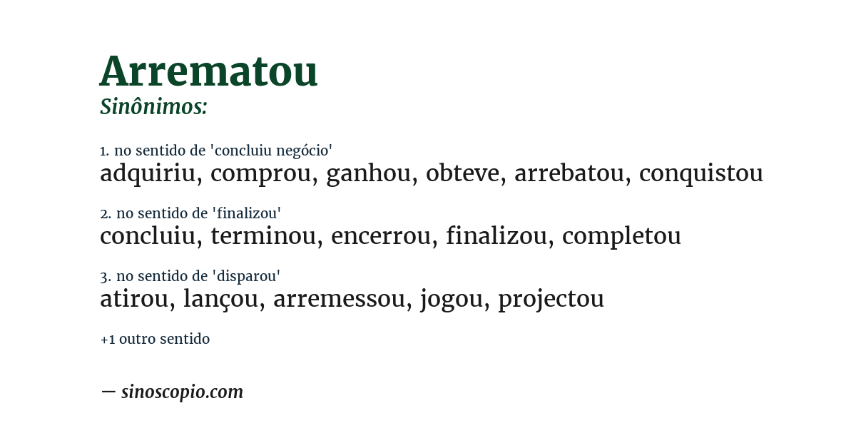 Sinônimo de arrematou