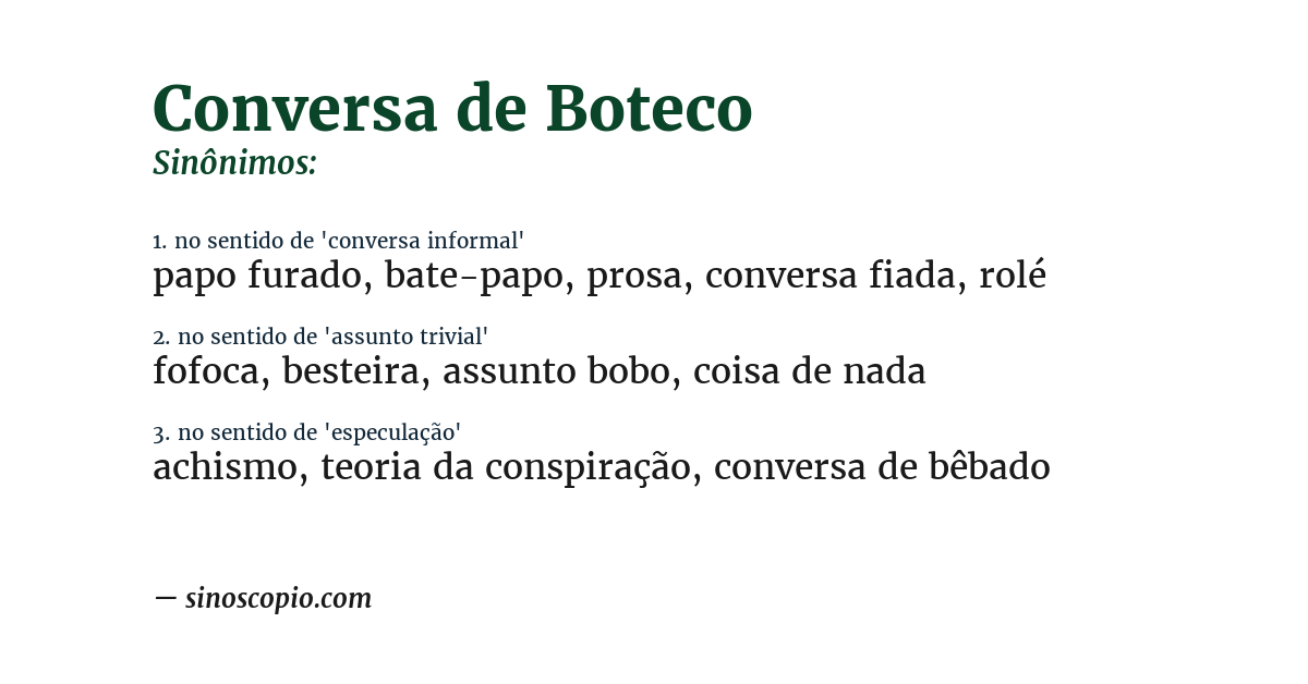 Sinônimo de conversa de boteco