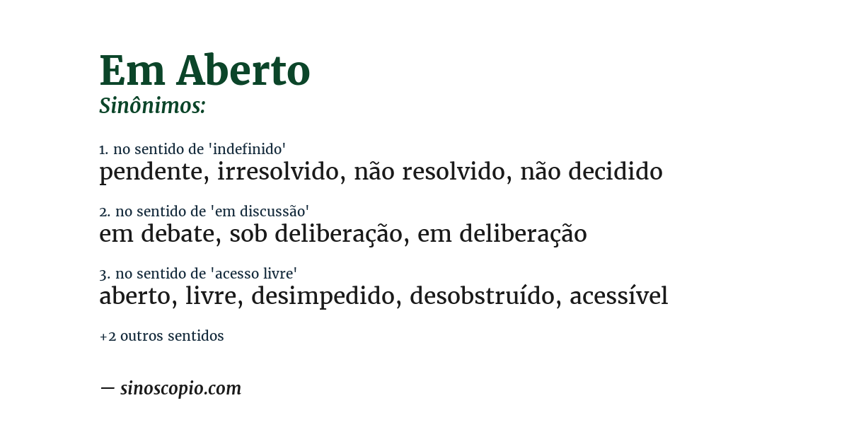 Sinônimo de em aberto
