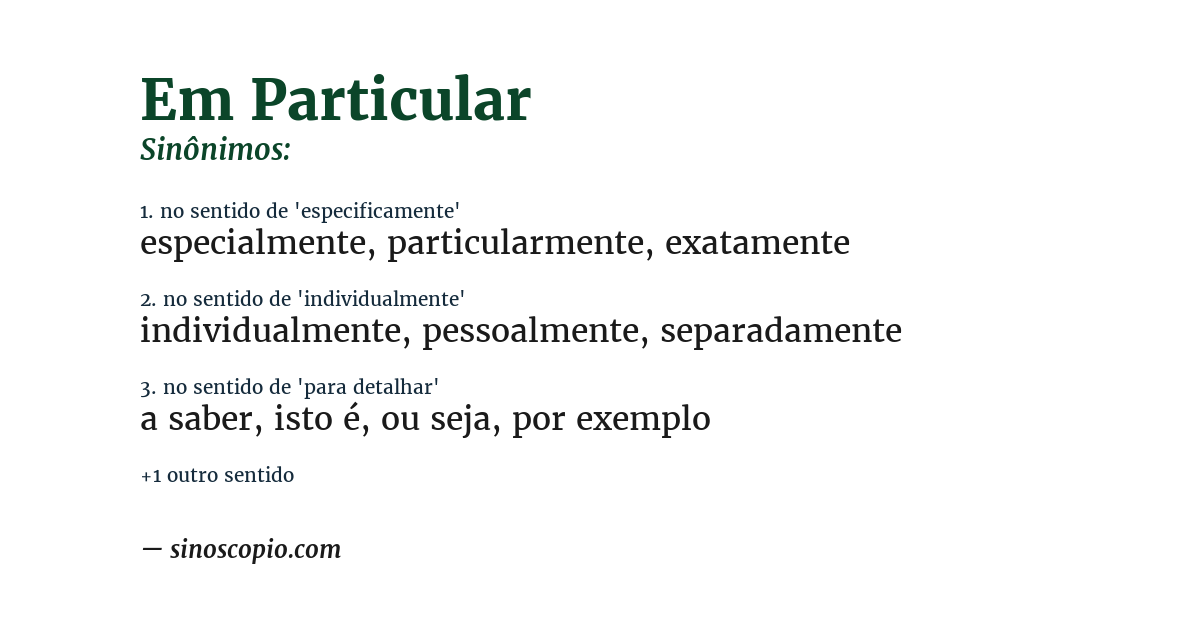 Sinônimo de em particular