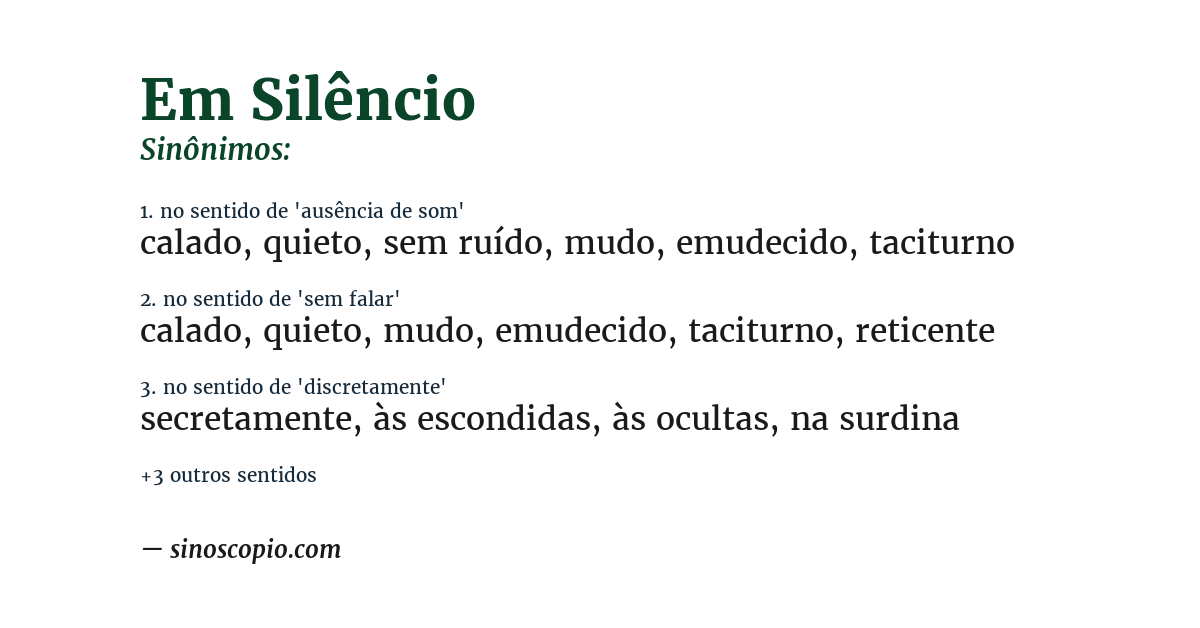 Sinônimo de em silêncio