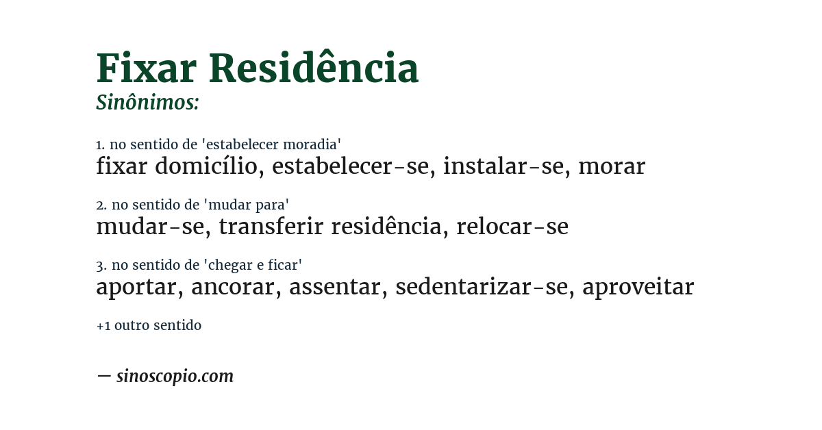 Sinônimo de fixar residência