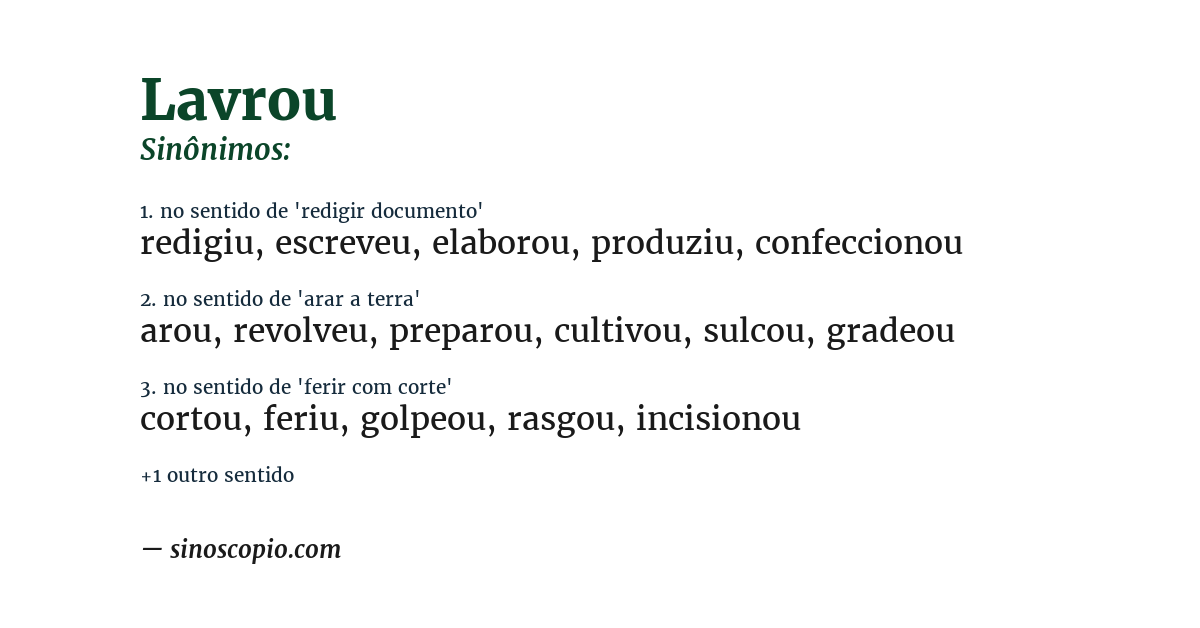 Sinônimo de lavrou