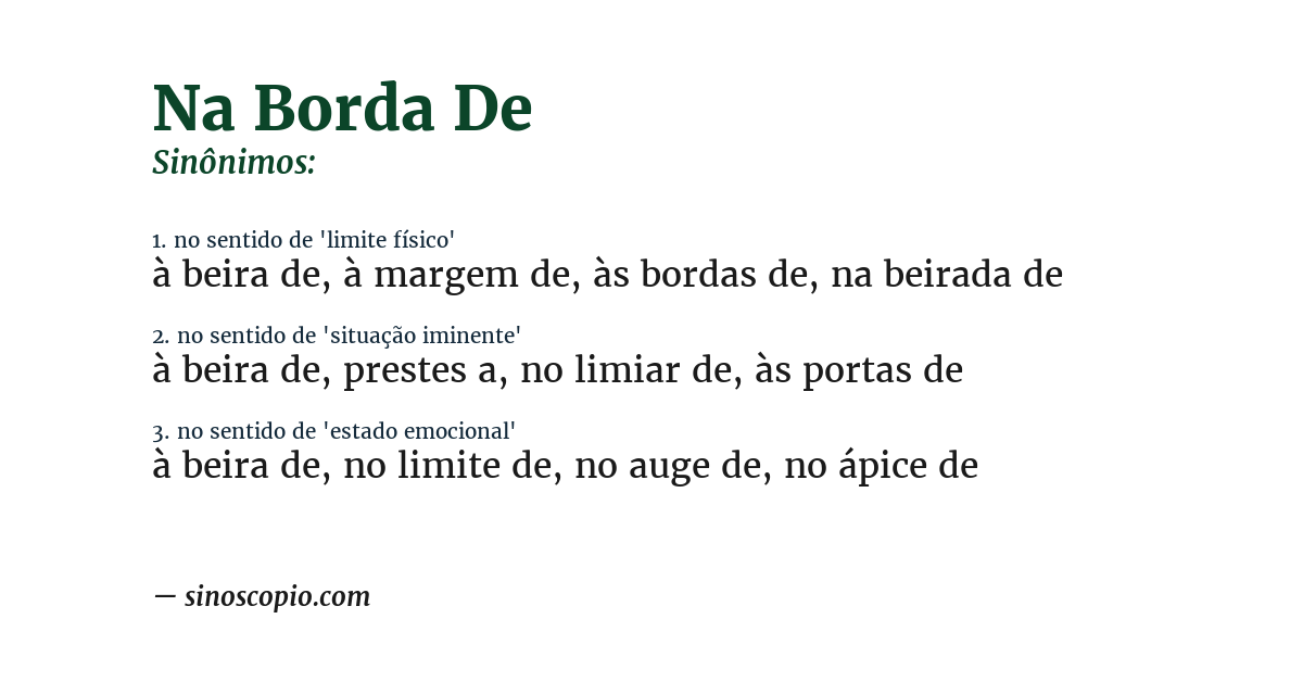 Sinônimo de na borda de
