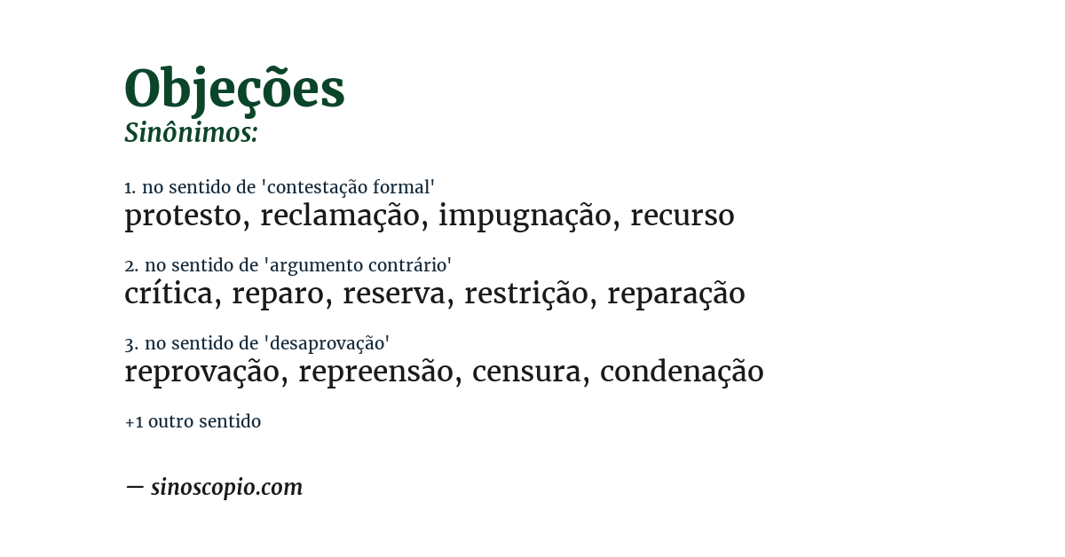 Sinônimo de objeções