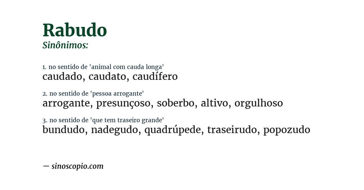 Sinônimo de rabudo
