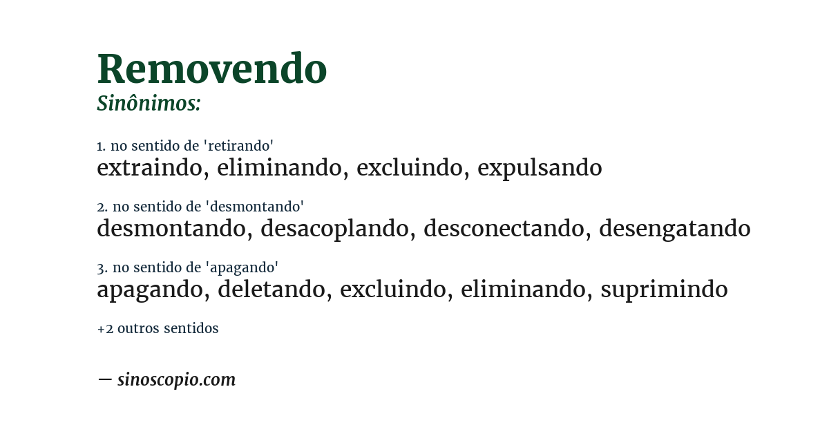 Sinônimo de removendo