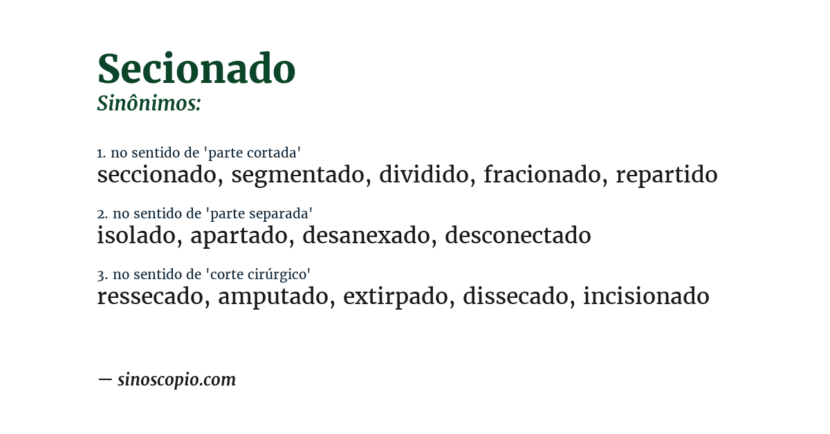 Sinônimo de secionado