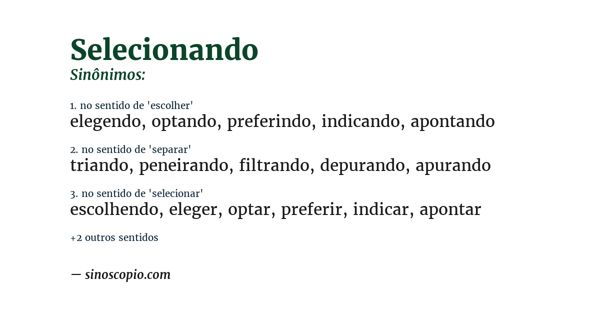 Sinônimo de selecionando