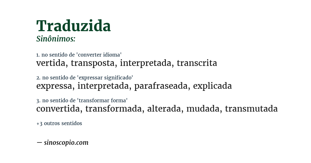 Sinônimo de traduzida