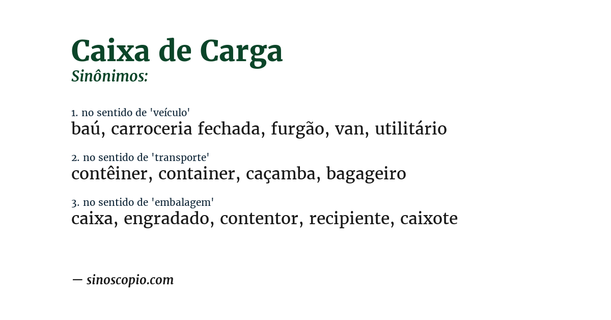 Sinônimo de caixa de carga