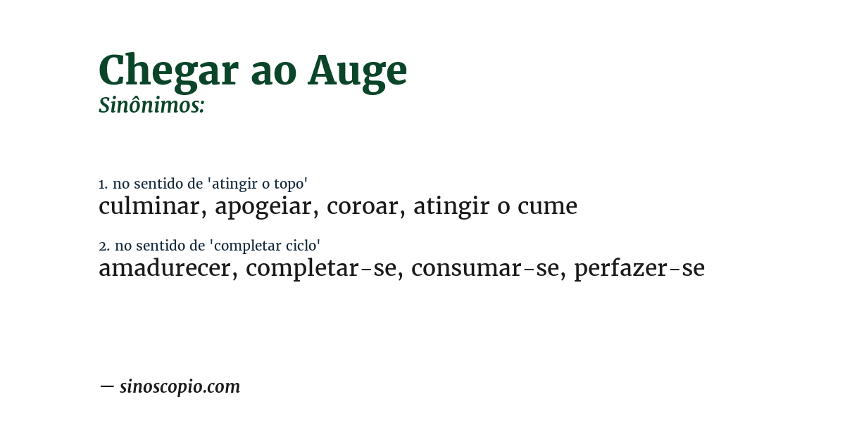 Sinônimo de chegar ao auge