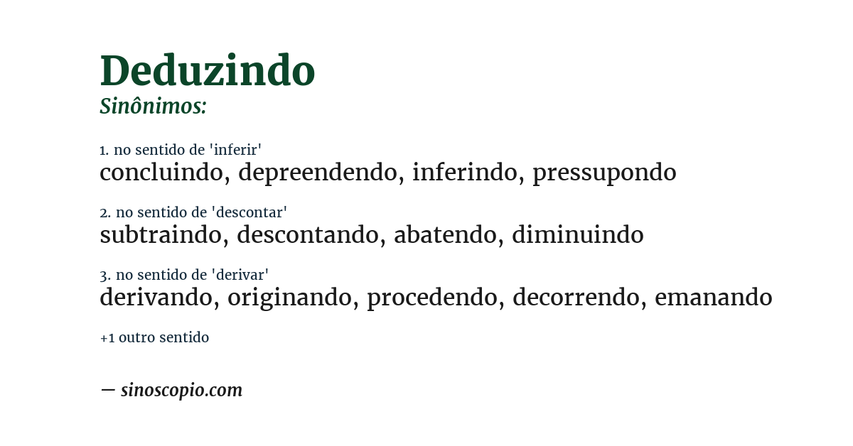 Sinônimo de deduzindo