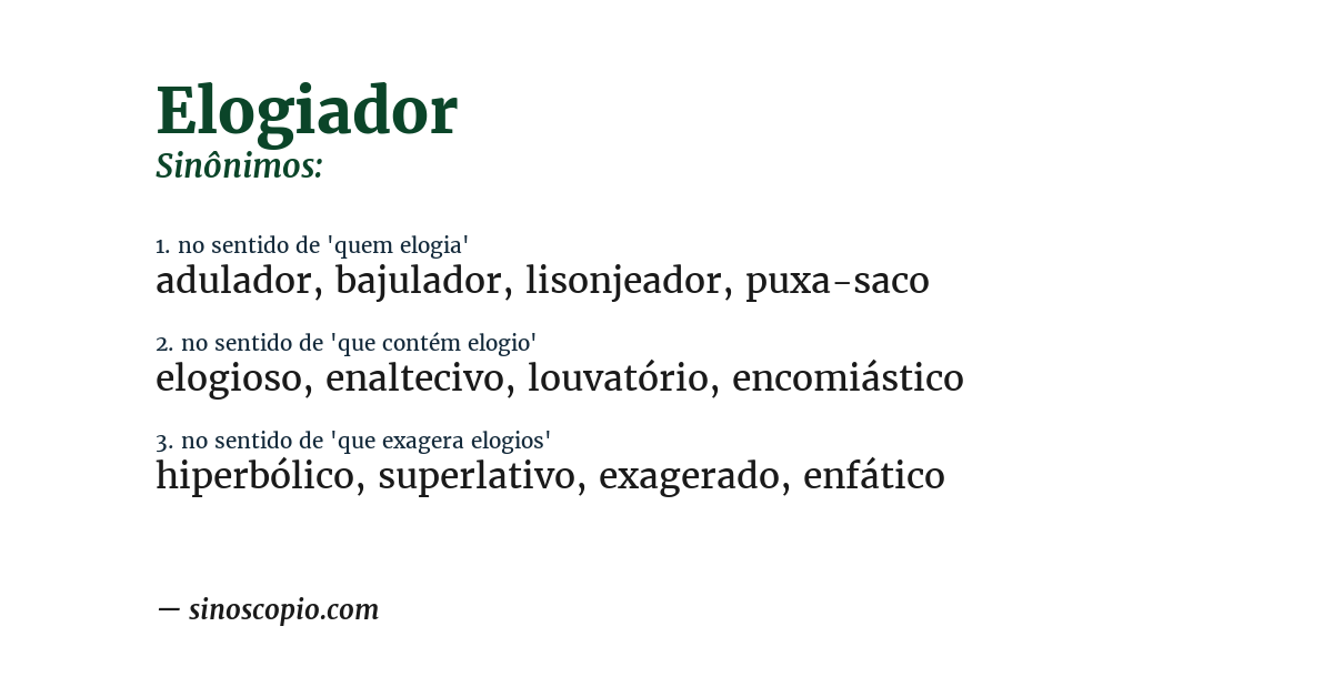 Sinônimo de elogiador