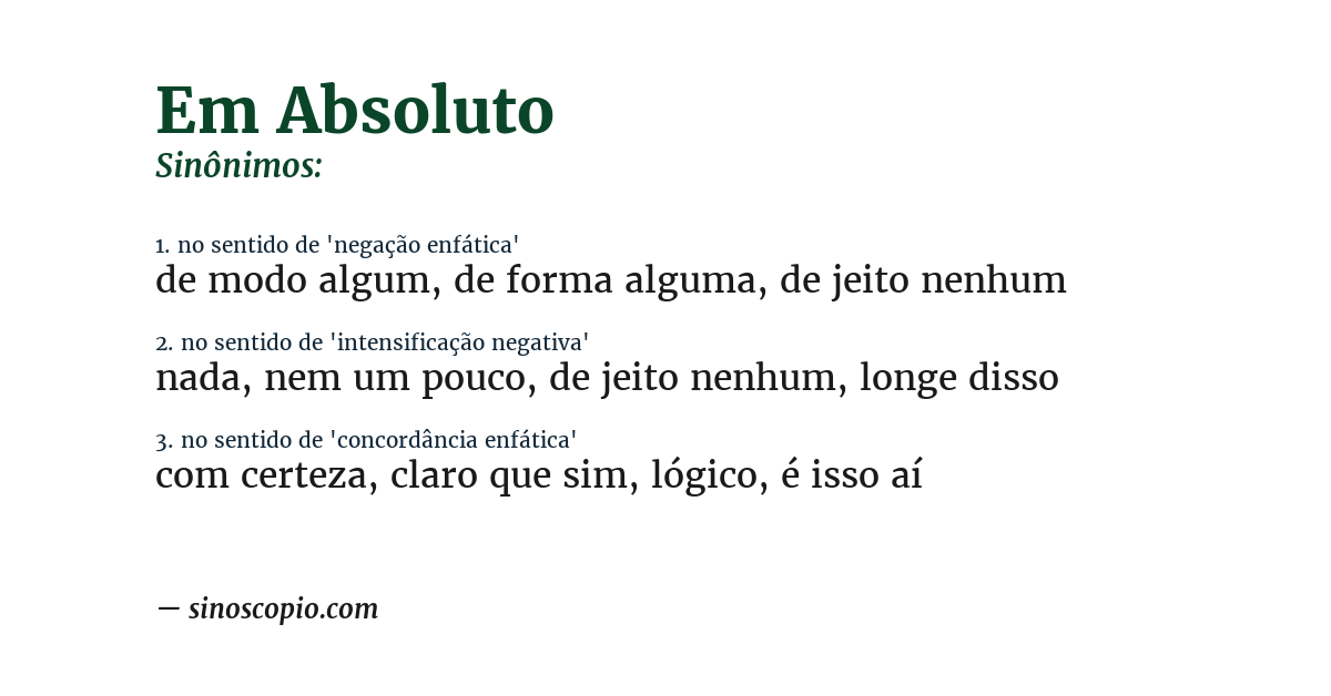 Sinônimo de em absoluto