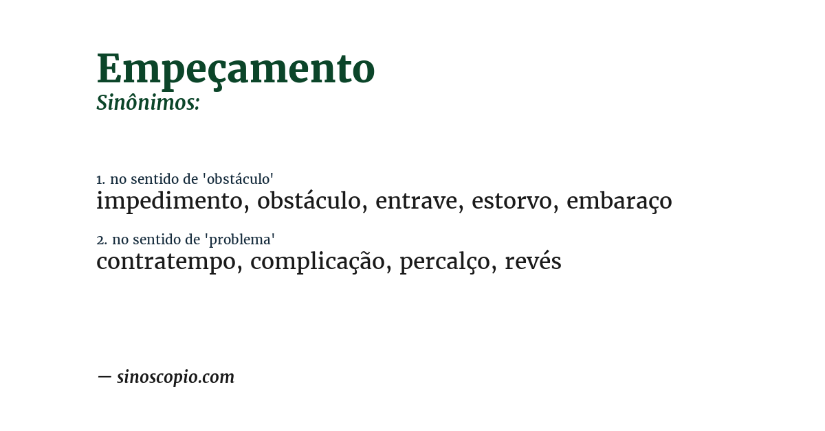 Sinônimo de empeçamento