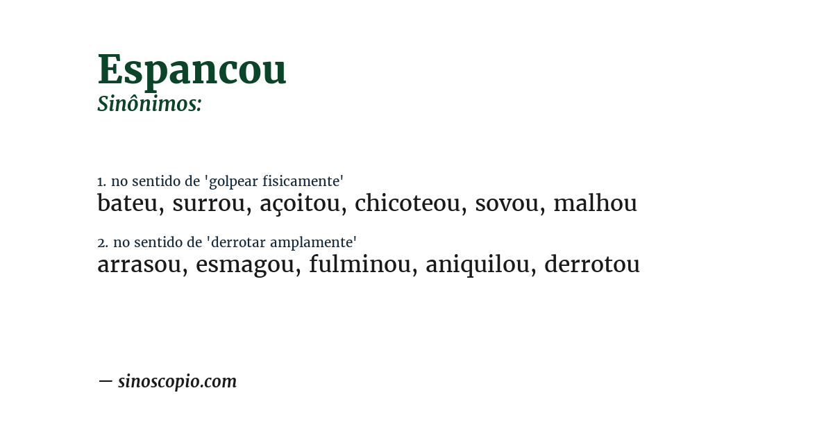 Sinônimo de espancou