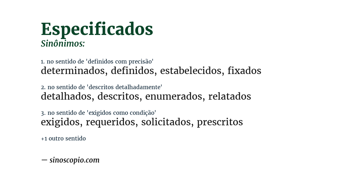 Sinônimo de especificados