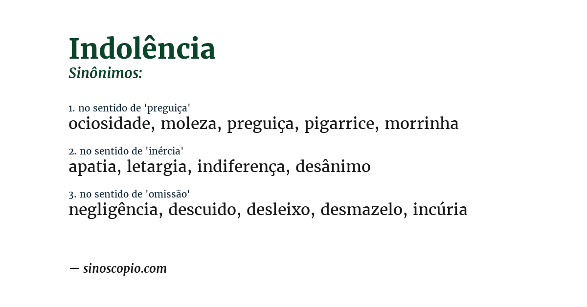 Sinônimo de indolência