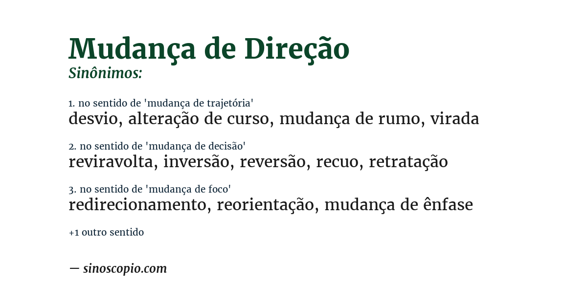 Sinônimo de mudança de direção