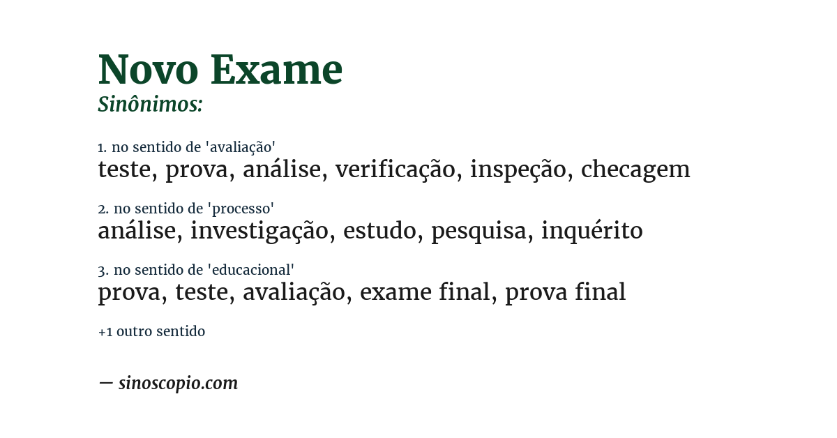 Sinônimo de novo exame