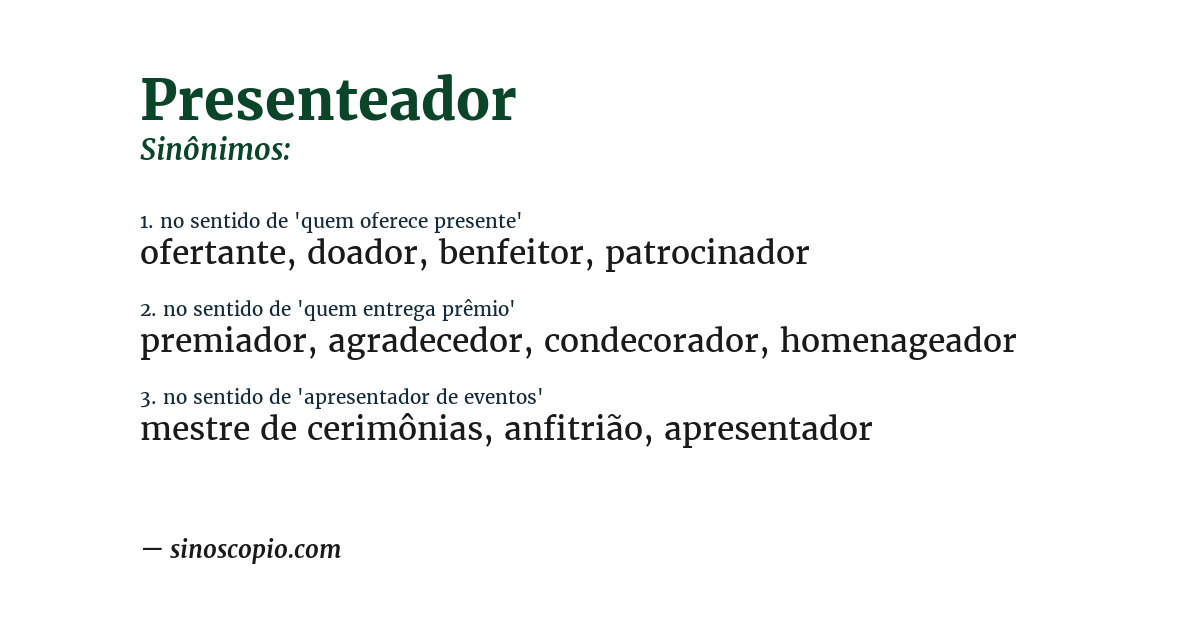 Sinônimo de presenteador