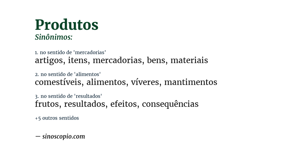 Sinônimo de produtos