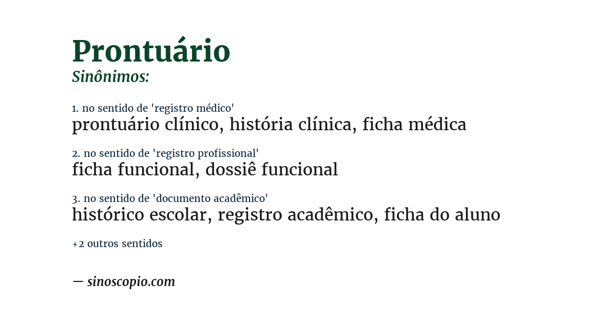 Sinônimo de prontuário