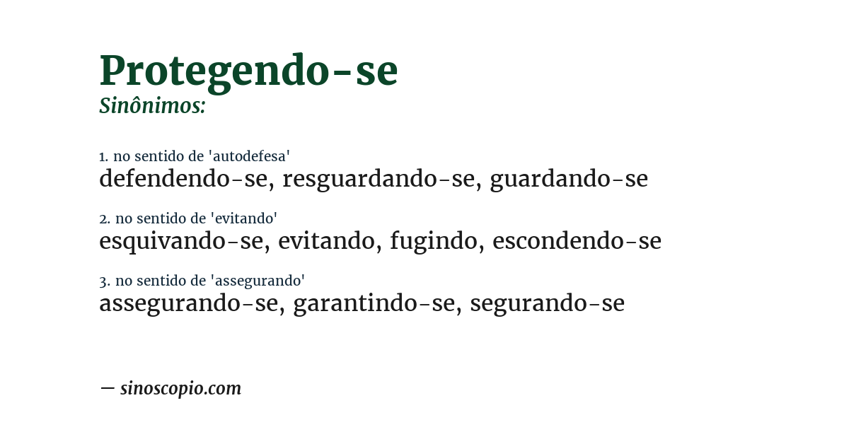 Sinônimo de protegendo-se