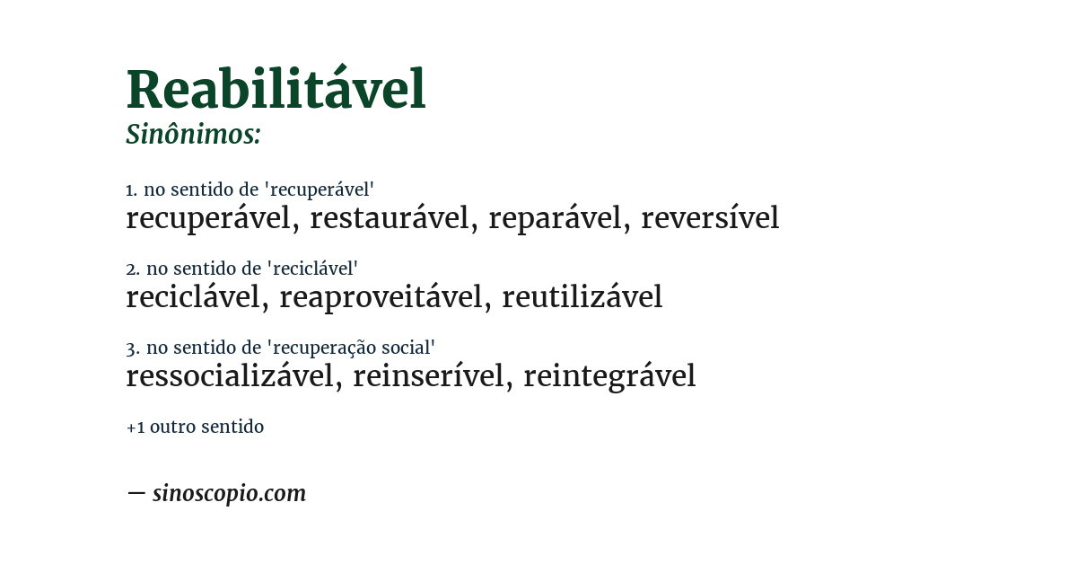 Sinônimo de reabilitável