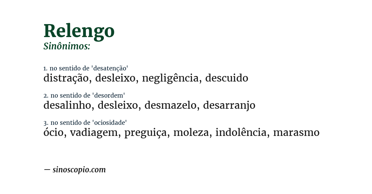 Sinônimo de relengo