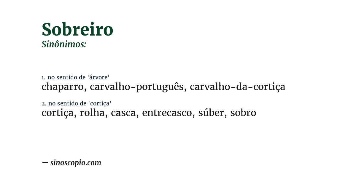 Sinônimo de sobreiro