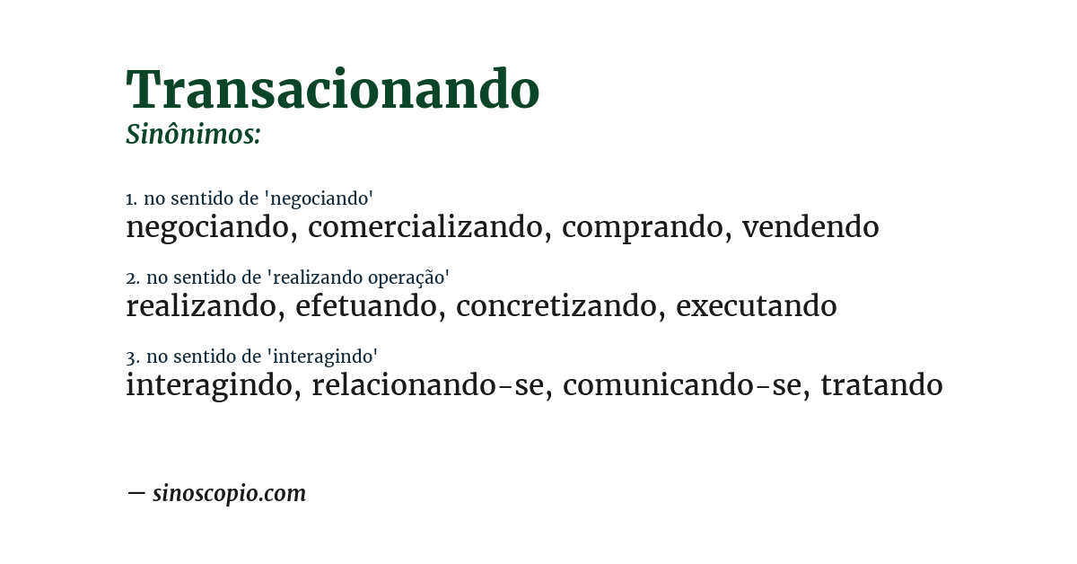 Sinônimo de transacionando