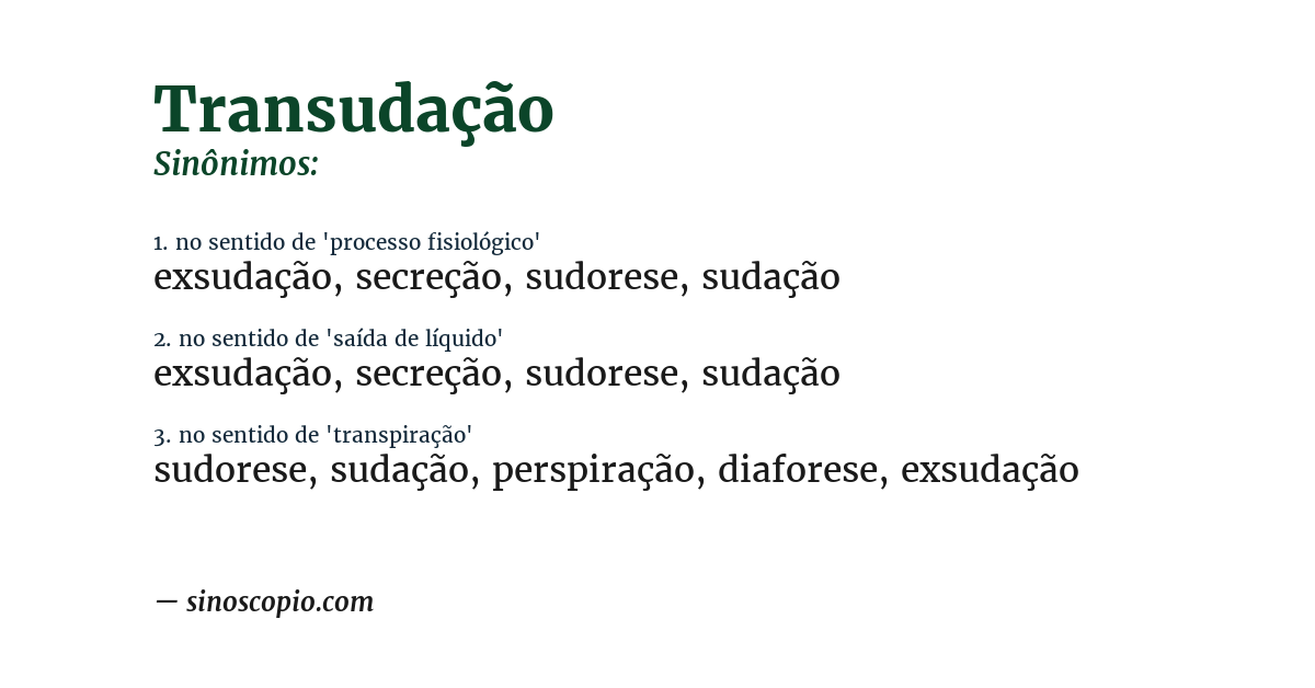 Sinônimo de transudação