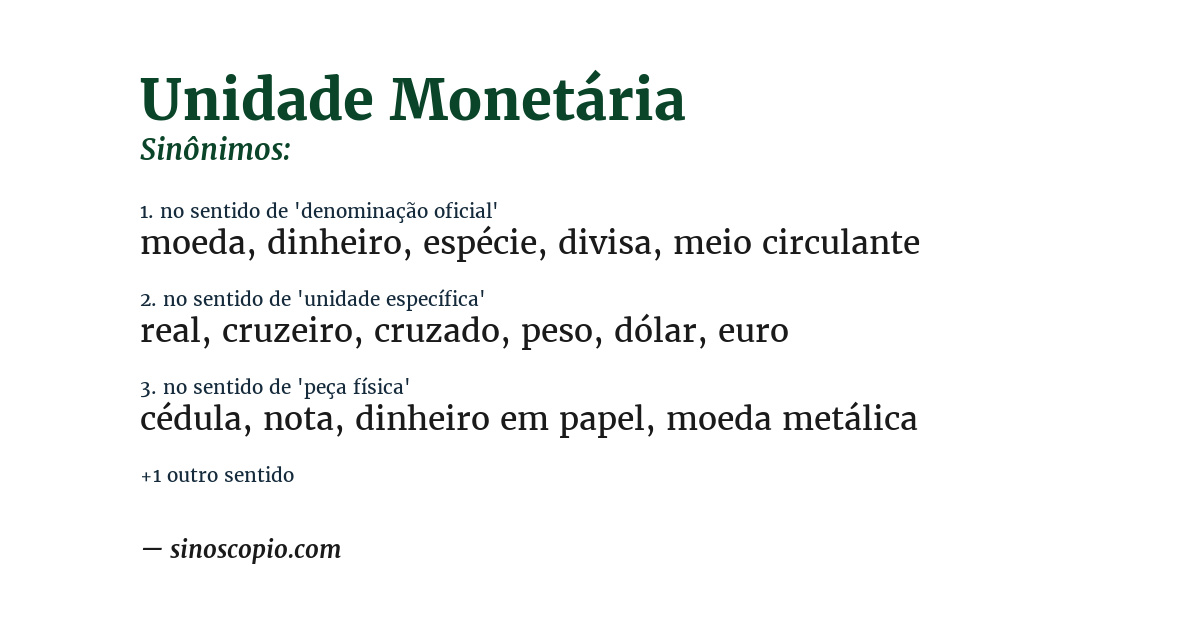 Sinônimo de unidade monetária