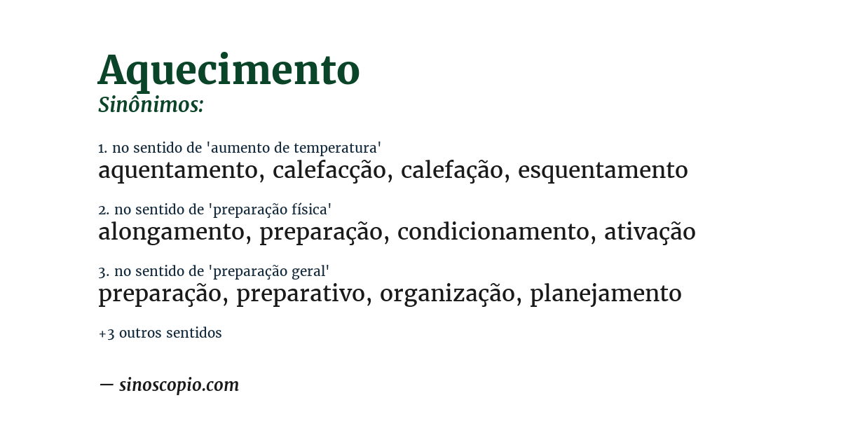 Sinônimo de aquecimento