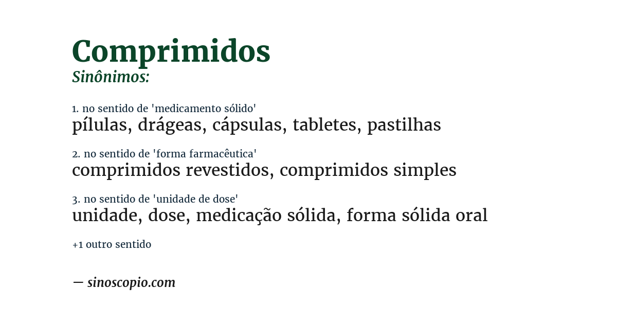 Sinônimo de comprimidos