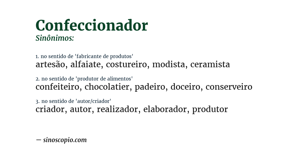 Sinônimo de confeccionador