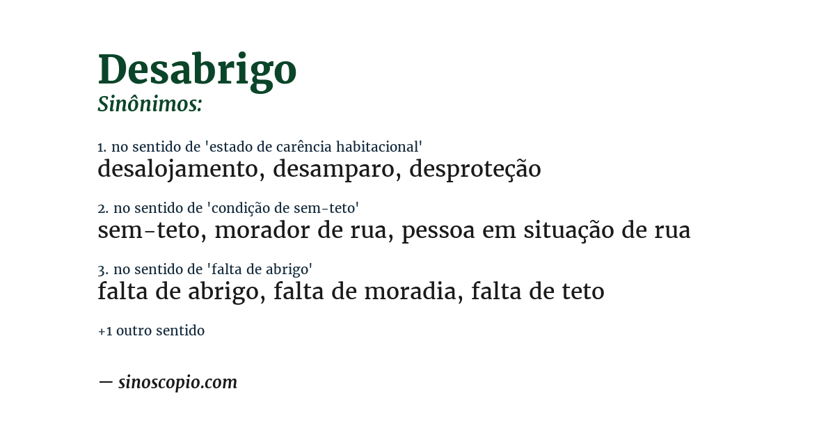 Sinônimo de desabrigo