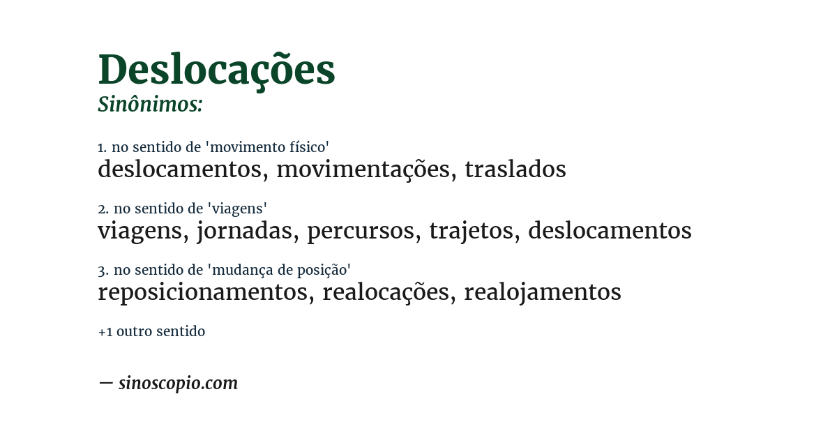 Sinônimo de deslocações