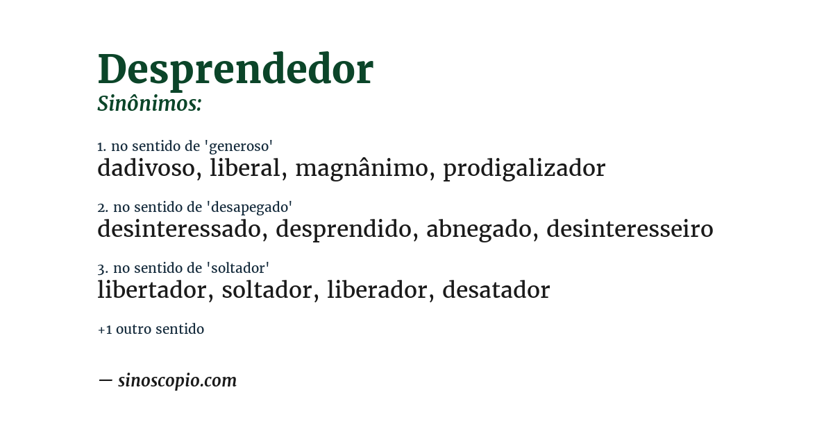 Sinônimo de desprendedor