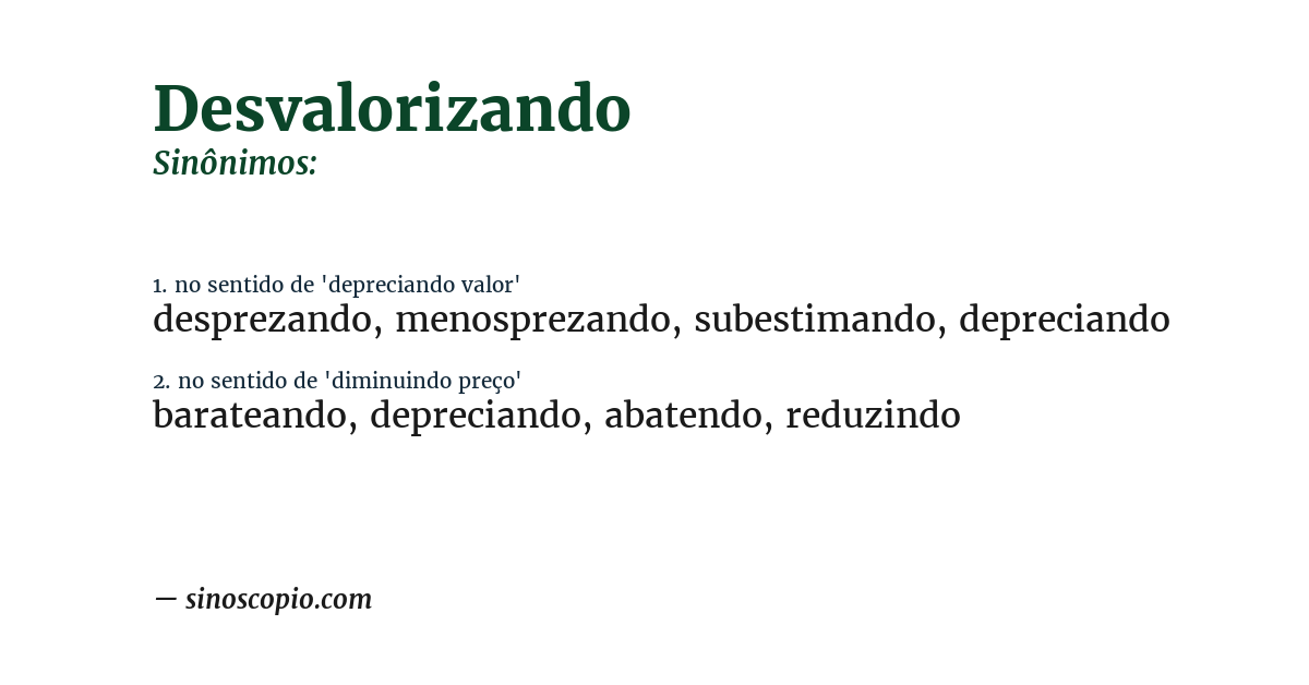 Sinônimo de desvalorizando
