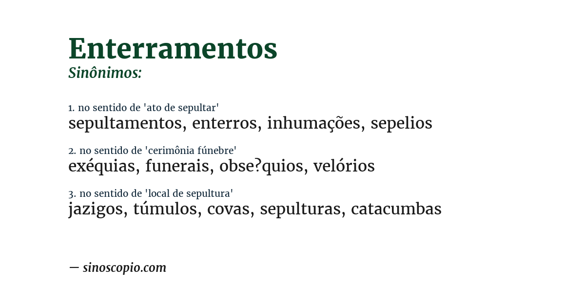 Sinônimo de enterramentos