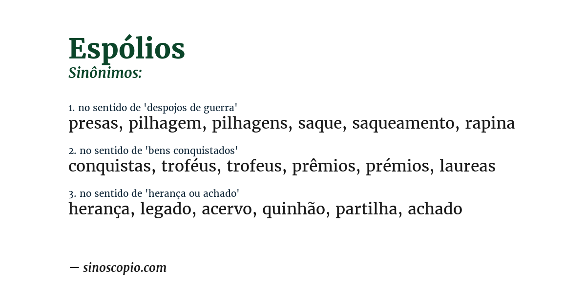 Sinônimo de espólios