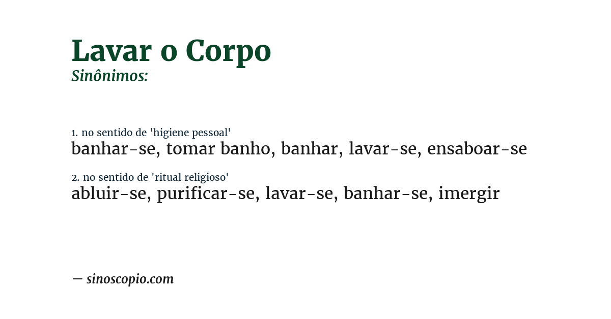 Sinônimo de lavar o corpo