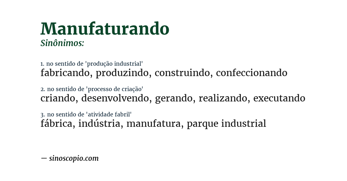 Sinônimo de manufaturando