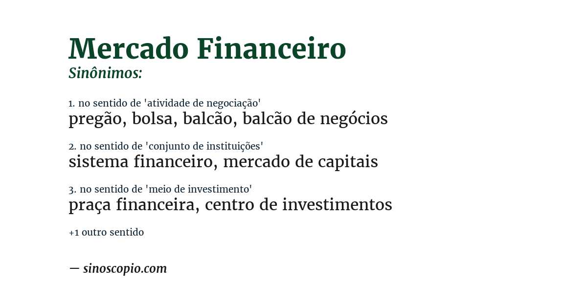 Sinônimo de mercado financeiro