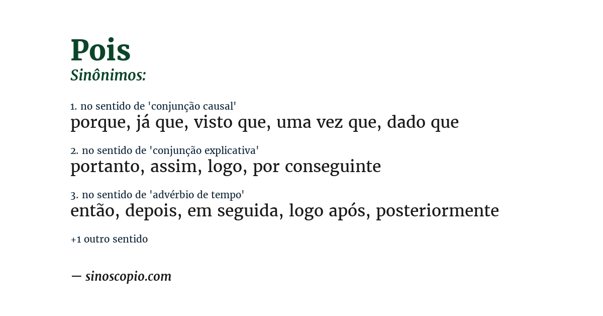 Sinônimo de pois