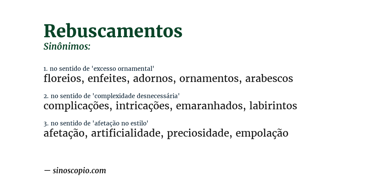 Sinônimo de rebuscamentos